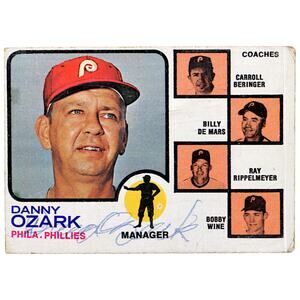 1973 Topps #486 Danny Ozark Philadelphia Phillies Autographed Baseball Card